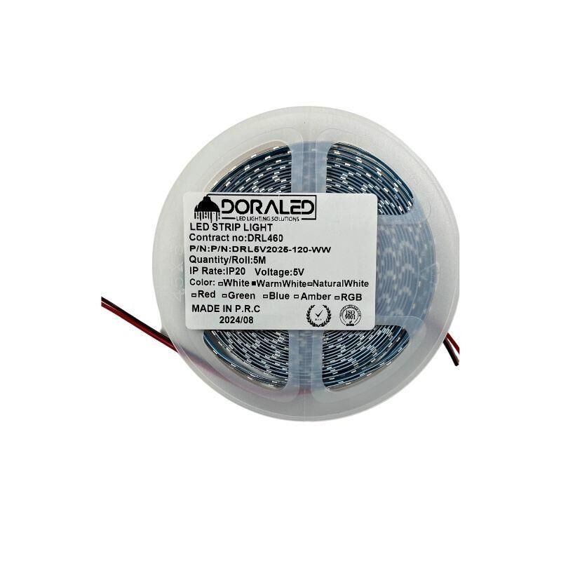 3mm 5V 120 Ledli Şerit Led 3000K Gün Işığı 5m