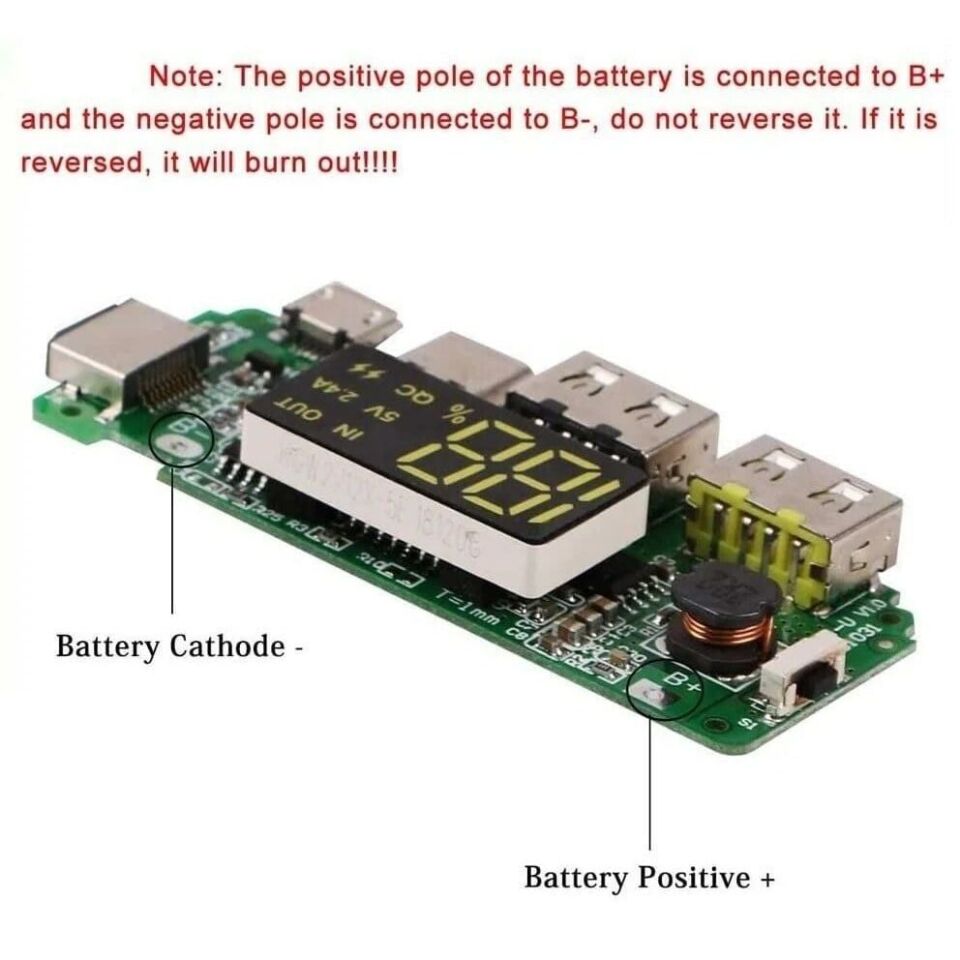 18650 Powerbank Şarj Kartı Çift USB 5V 2.4A Micro/Type-C/Lightning