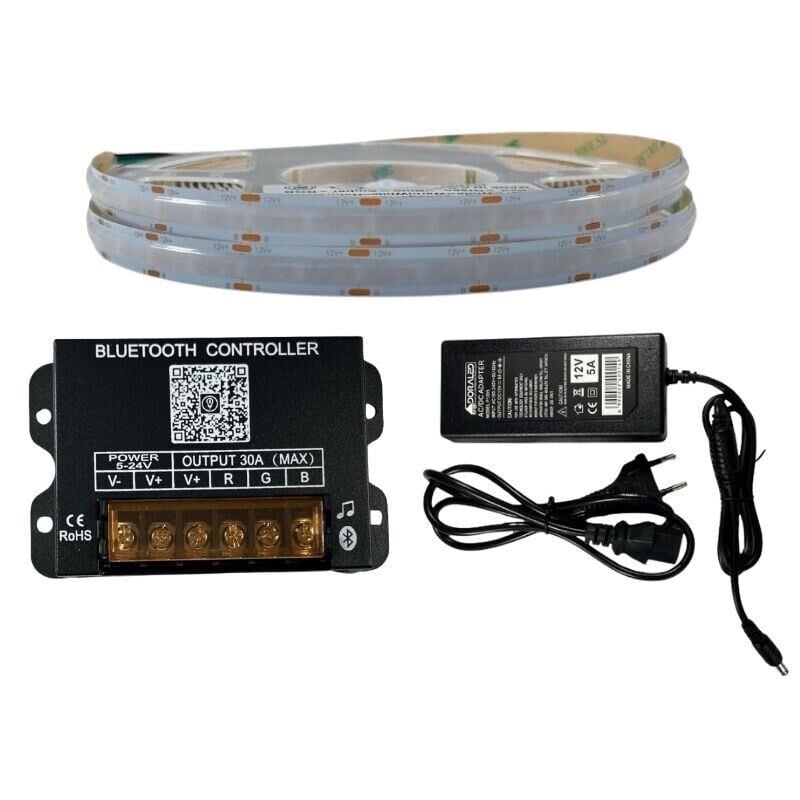 BLUETOOTH KONTROLLÜ MÜZİK MODLU COB RGB ŞERİT LED SET 576/1M LEDLİ 5METRE