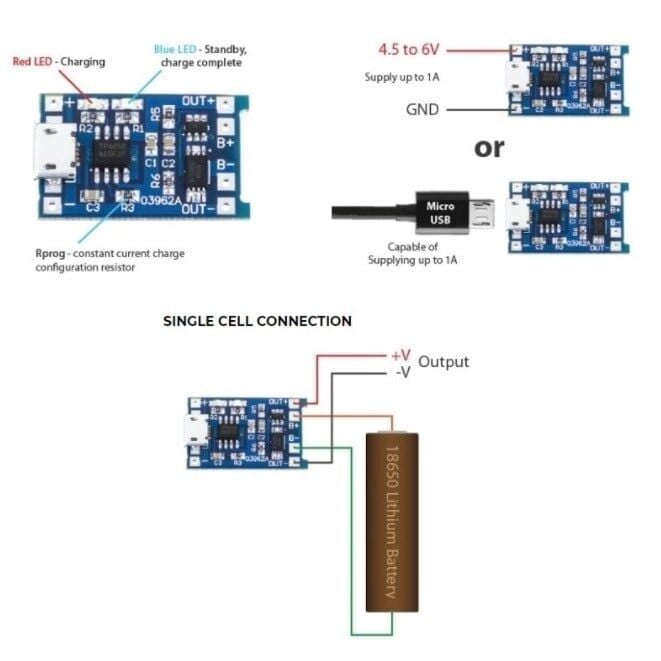 TP4056 3.7V Şarj Cihazı - 5V 1A Korumalı Lityum Modülü