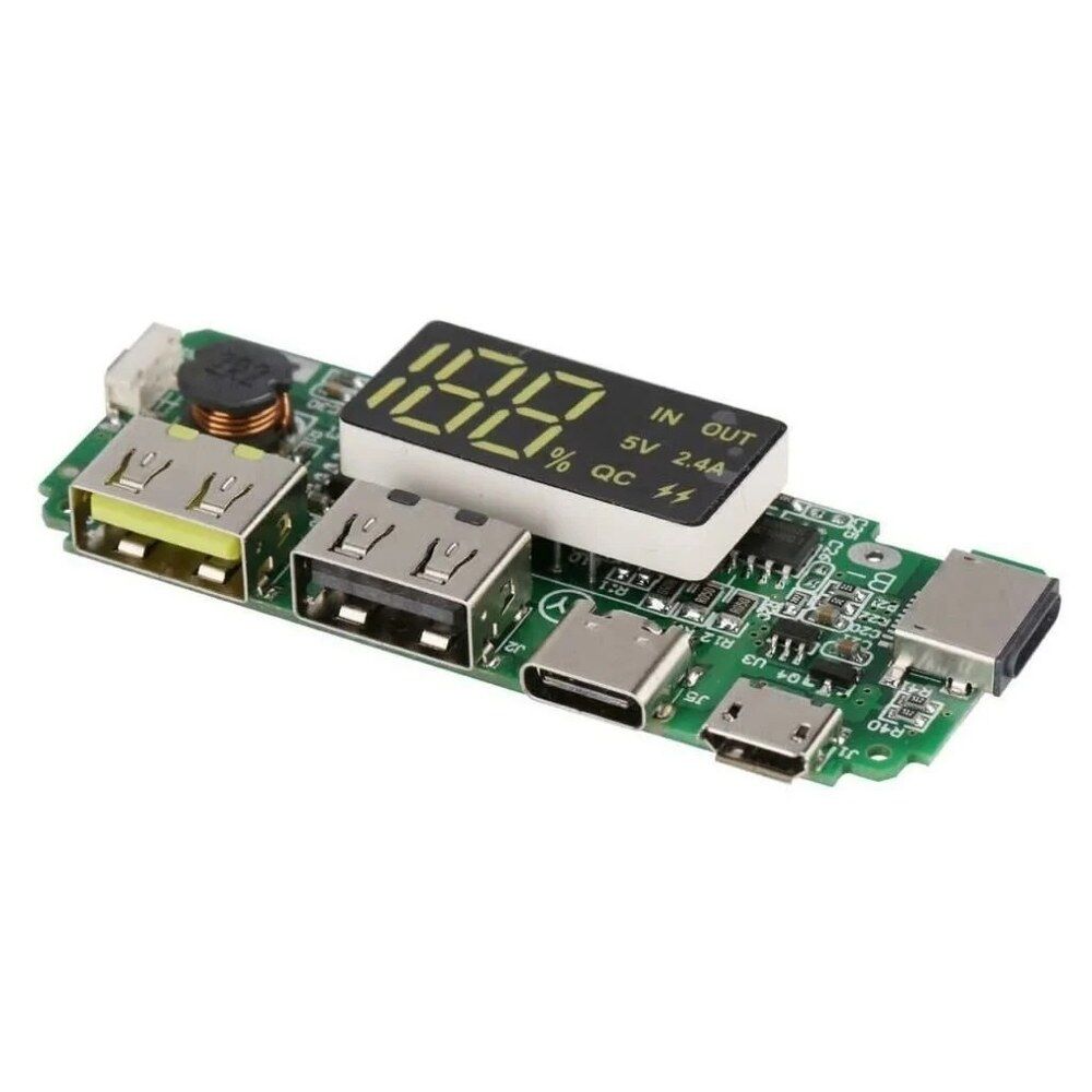 Çift USB 5V 2.4A Micro Type-C Powerbank Modülü - LEDs