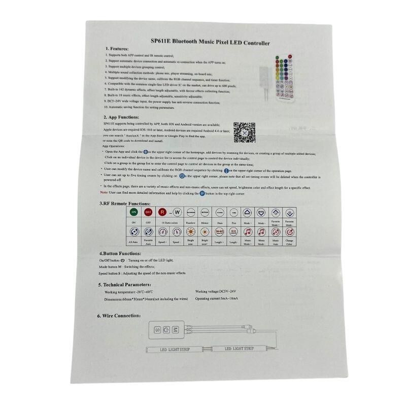 WS2811-WS2812 Adreslenebilir ARGB Pixel Led Kontrol Cihazı SP611E Bluetooth Müzik Denetleyicisi