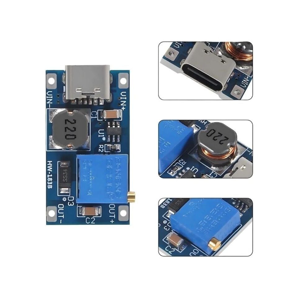 MT3608 2A Boost DC-DC Güç Modülü - Type-C Giriş