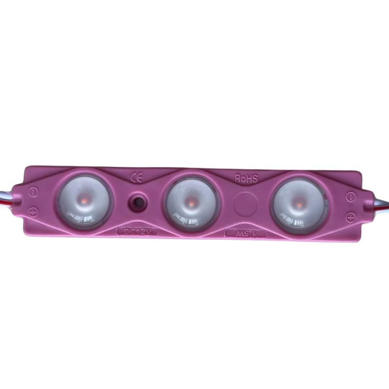 12 Volt Pembe 1,5 Watt 3 lü Büyük Lensli 2835 Reklamcı Modül (10 Adet)