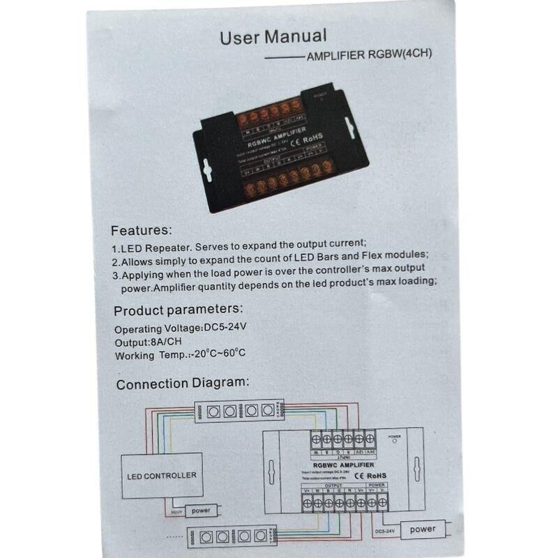 RGBW Led Amplifier- Repeater Güçlendirici 12-24V 4x10A 40A