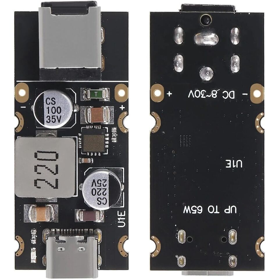 PD65W Type-C USB QC3.0 5V 9V 12V 20V Hızlı Şarj Modülü – 2.1x5.5 Jack