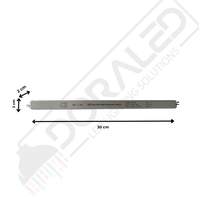 Ultra slim ince parmak led adaptör 24 volt 2,5 amper 60 watt (30x2x2cm)