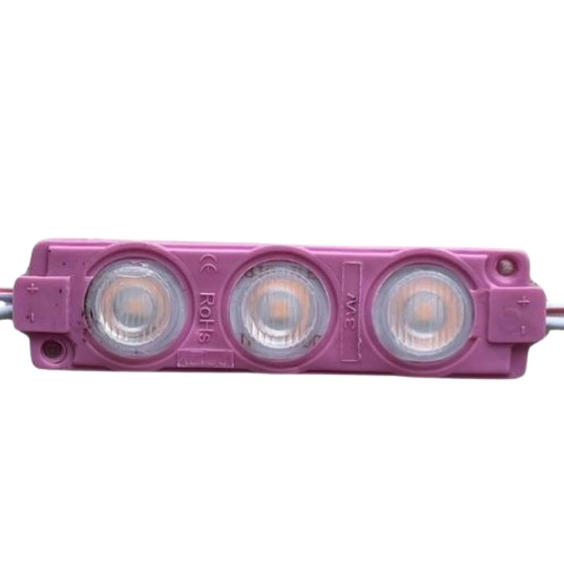 12 Volt Pembe 3 Watt 3’lü Lensli 3030 Reklamcı Modül (10 Adet)