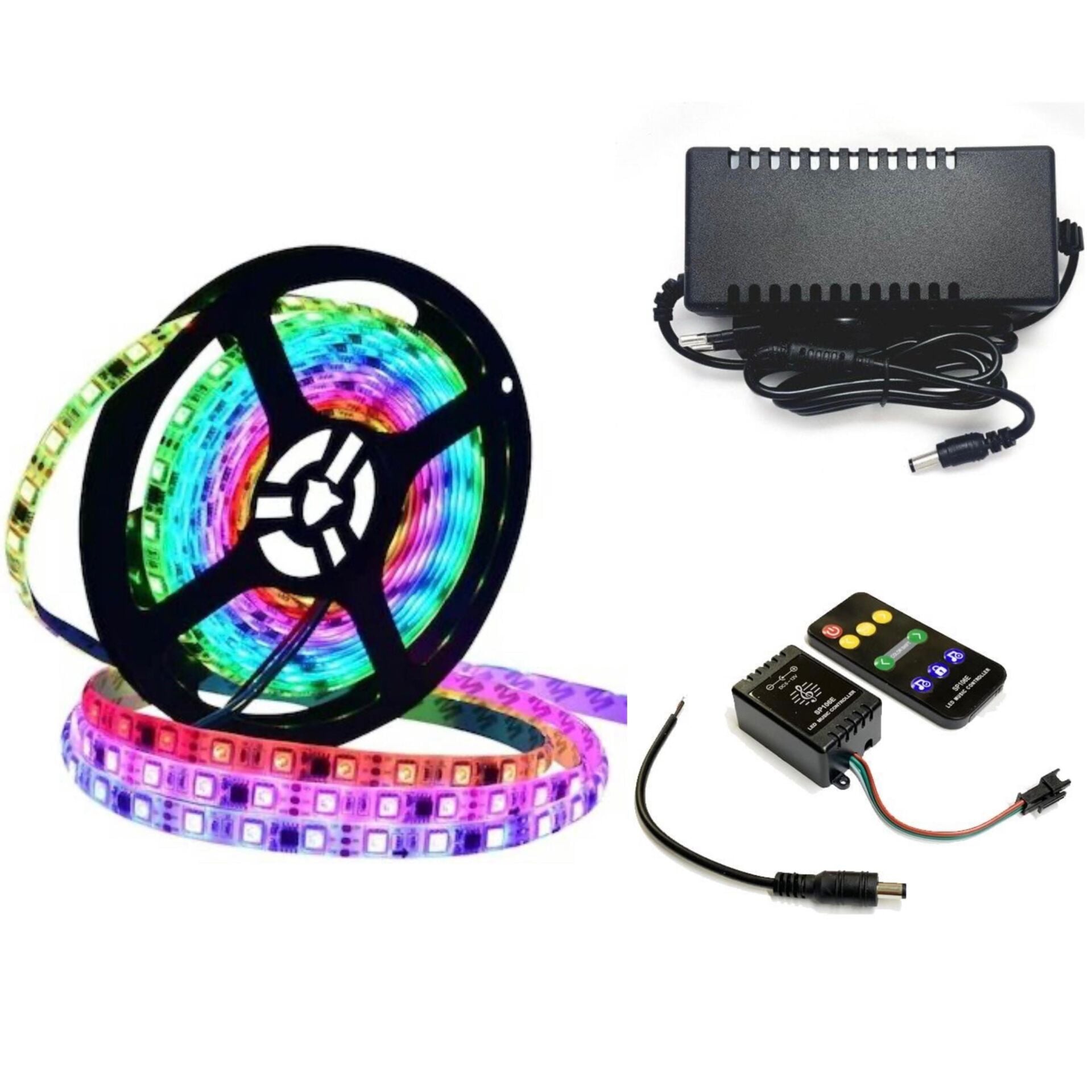 WS2811 ARGB Pixel Şerit LED 5m  Ses ve Müzik Duyarli Kumanda+adaptör
