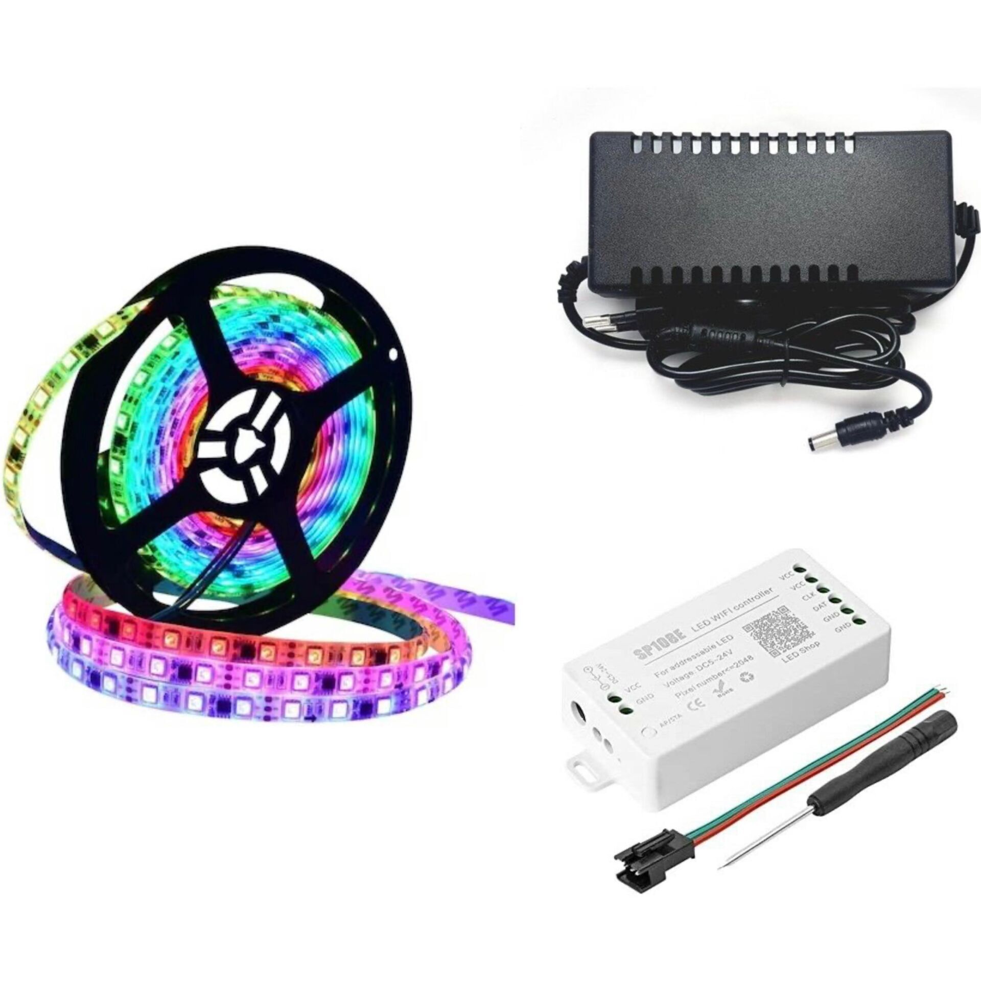 WS2811 ARGB Pixel Şerit LED 5m Wifi Kontrol sp108+adaptör (SP108E)