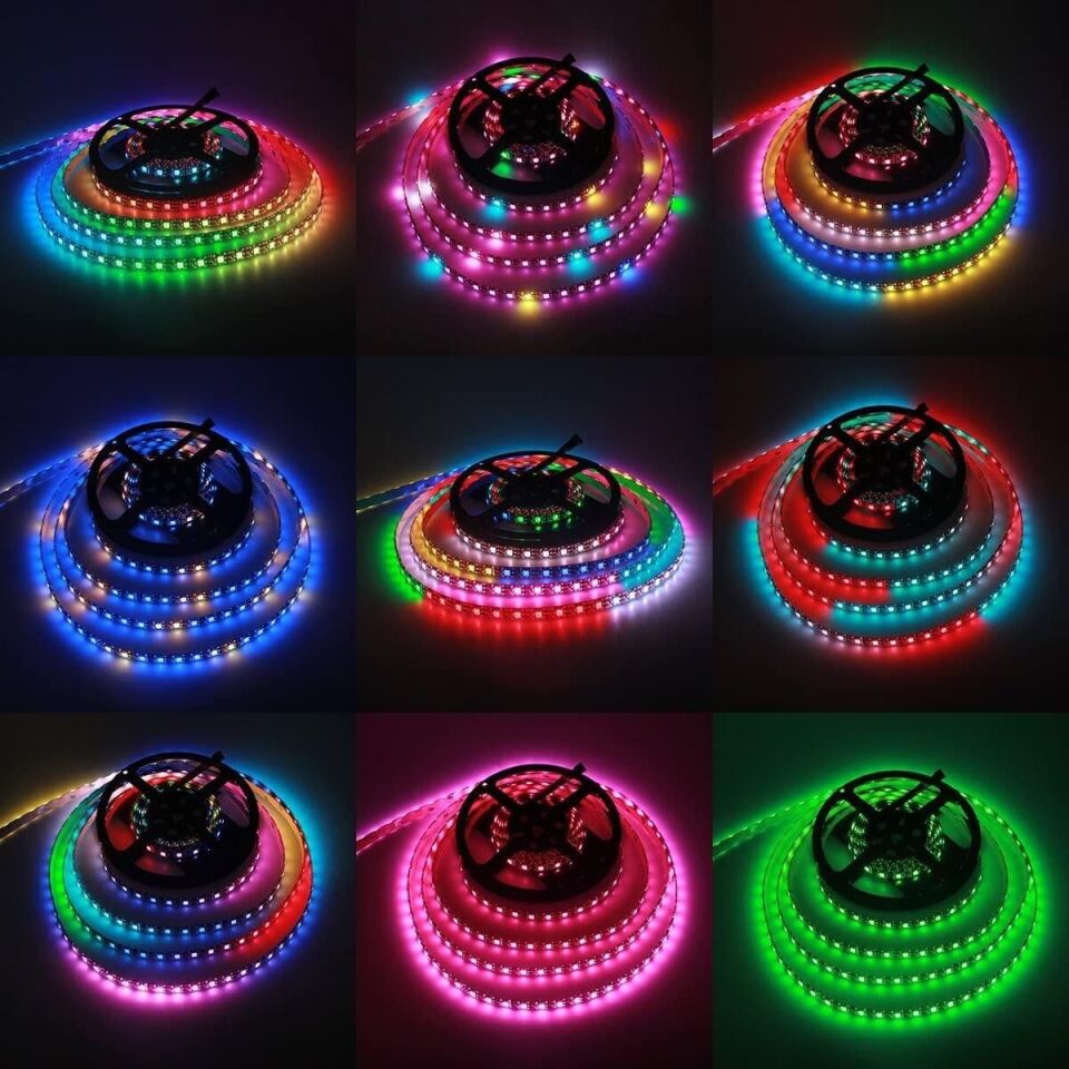 WS2812B ARGB Pixel Şerit LED 5VOLT 5m Ses ve Müzik Duyarli Wifi Çift Çıkışlı Kumandalı sp511+Adaptör